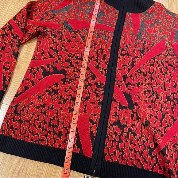 Vintage Red Black Wool Bomber Sweater Jacket Made in Italy - M - Picture 12 of 12